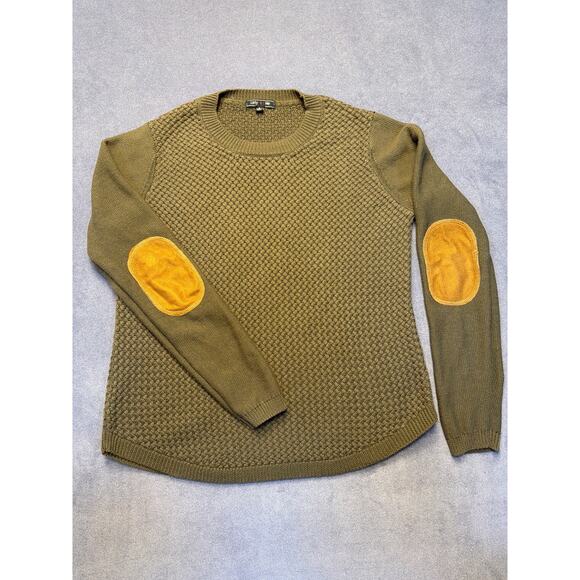Lety & Me Sweaters - Lety & Me Sweater Elbow Patches Waffle Texture Dark Green Women SM